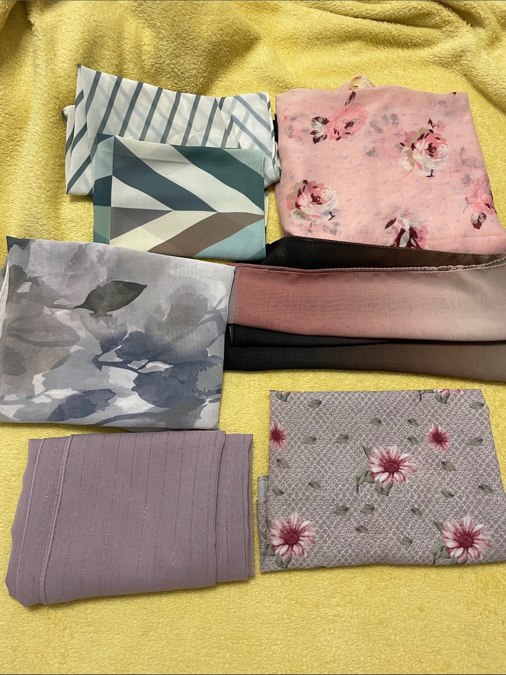 Women's Assorted Floral and Patterned Scarves - Pink, Lavender, Gray, Green